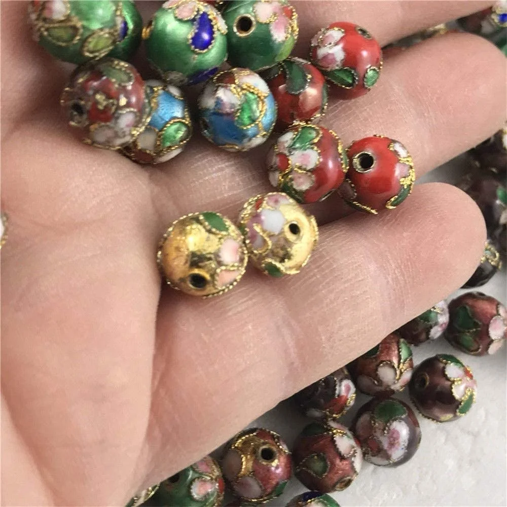 20PCS Cloisonne Enamel Beads Spacer Loose Metal Beads Jewelry Accessories for DIY Jewelry Making Bracelet Necklace(Mixed 8mm)