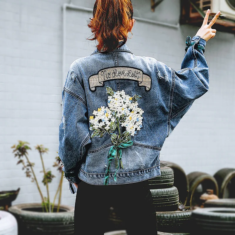 Chaquetas Mujer 2020 Denim Jas Vrouwen Borduurwerk Vintage Gat Vrouwen Jas Losse Vrouwen Bomber Jas Jean Jas Femme Top Uitloper