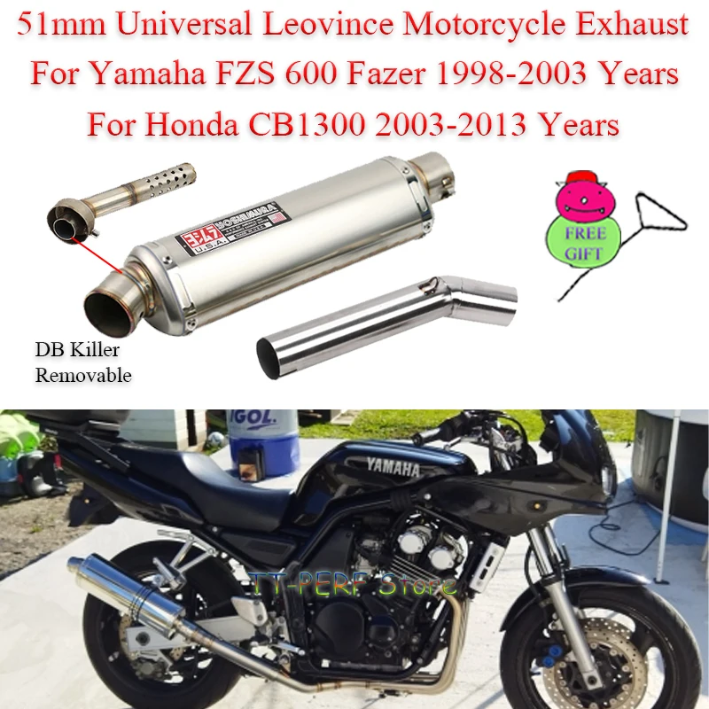 For Yamaha FZS 600 Fazer 1998 - 2003 For Honda CB1300 2003 - 2013 Motorcycle Exhaust Moto Escape With Middle DB Killer Removable