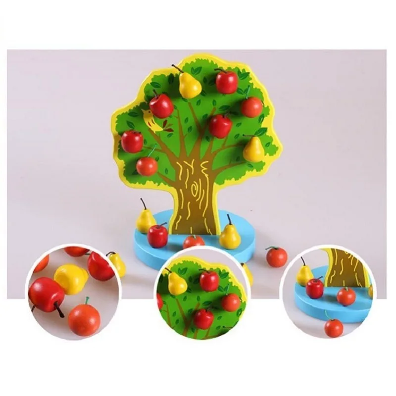 Giocattoli educativi Montessori in legno giocattoli magnetici per albero di pera di mele per regalo di compleanno per bambini