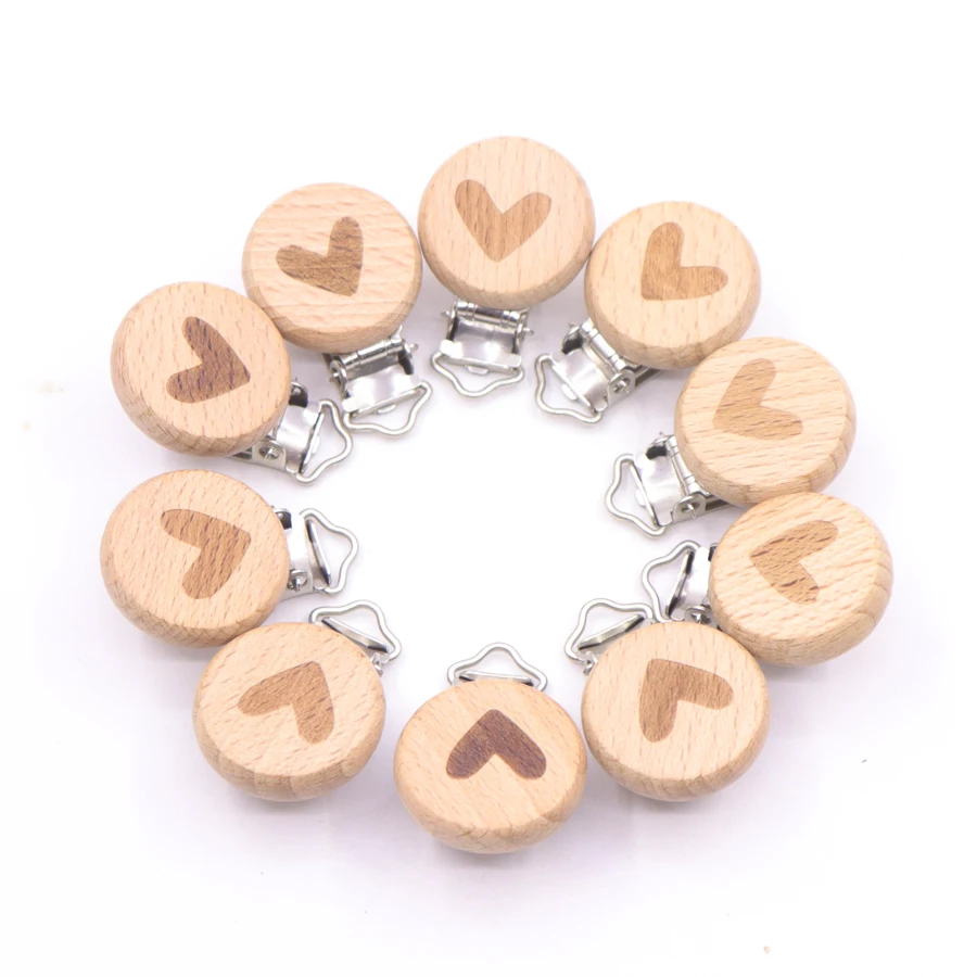 10pcse de madera Cadena de chupete madera de haya Natural bebé chupete Clips DIY Clips para chupetes accesorio