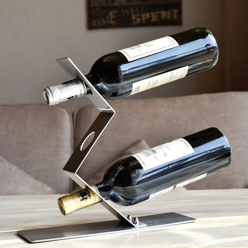 Nordic Stainless Steel Curve Wine Rack Decorative Metal Suspension Bottle Holder Home Barware Furnishing Restaurant Supplies