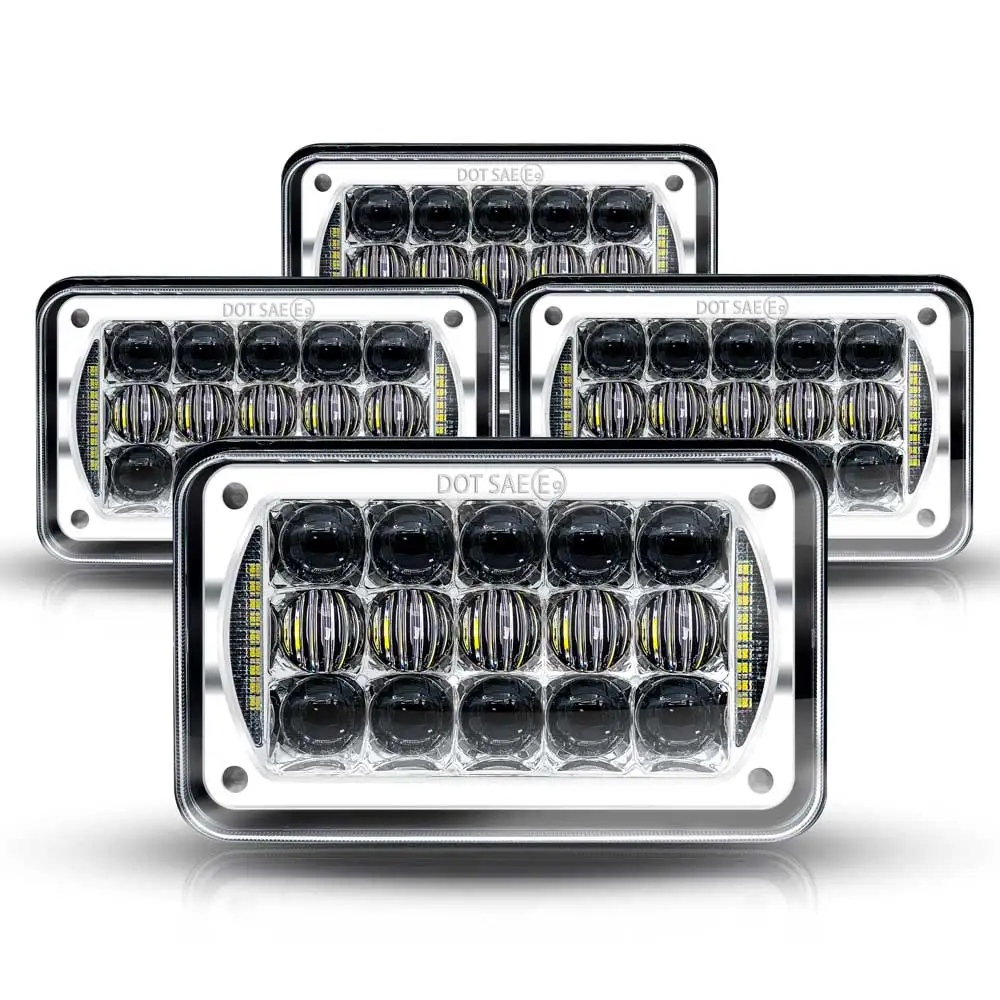 

4 pcs 4x6 LED Headlight Bulb, Sealed Beam Replace Hid Xenon, Rectangular H4651 H4652 H4656 H4666 H6545 For Kenworth