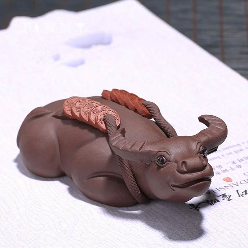 Yixing Purple Clay Money Bull Tea Pet Statues Home Decoration Accessories Tabletop Handcrafts Crafts Decorative Ornament