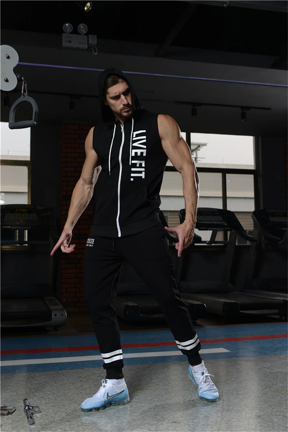 Merk Mens Gym Bodybuilding Rits Hooded Tank Top Katoen Mouwloos Vest Sweater Fitness Workout Sportkleding Tops Hoodie Mannelijke