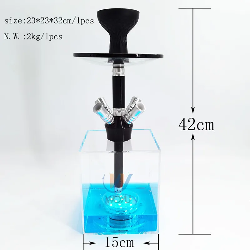 Square hookah acrylic sheesha bar night club shisha 4 hoses hubbly bubbly chicha led light hookah