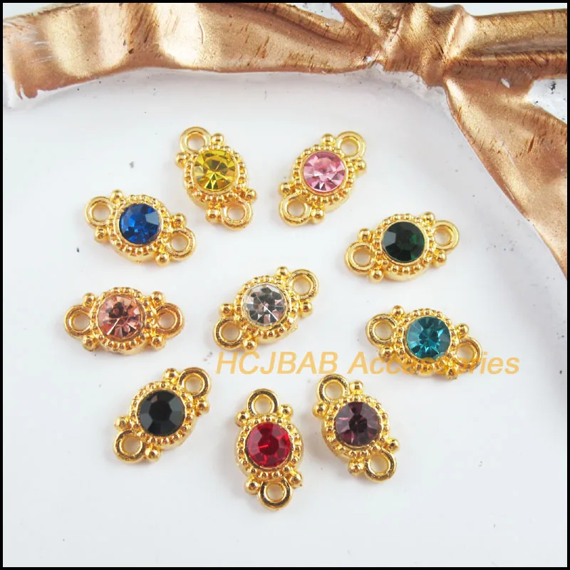 20 New Daisy Charms Gold Color Retro Mixed Crystal Connectors 6.5x11.5mm