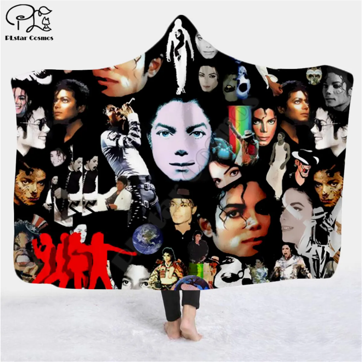 

Michael Jackson pattern Hooded Blanket Adult colorful child Sherpa Fleece Wearable Blanket Microfiber Bedding style-4