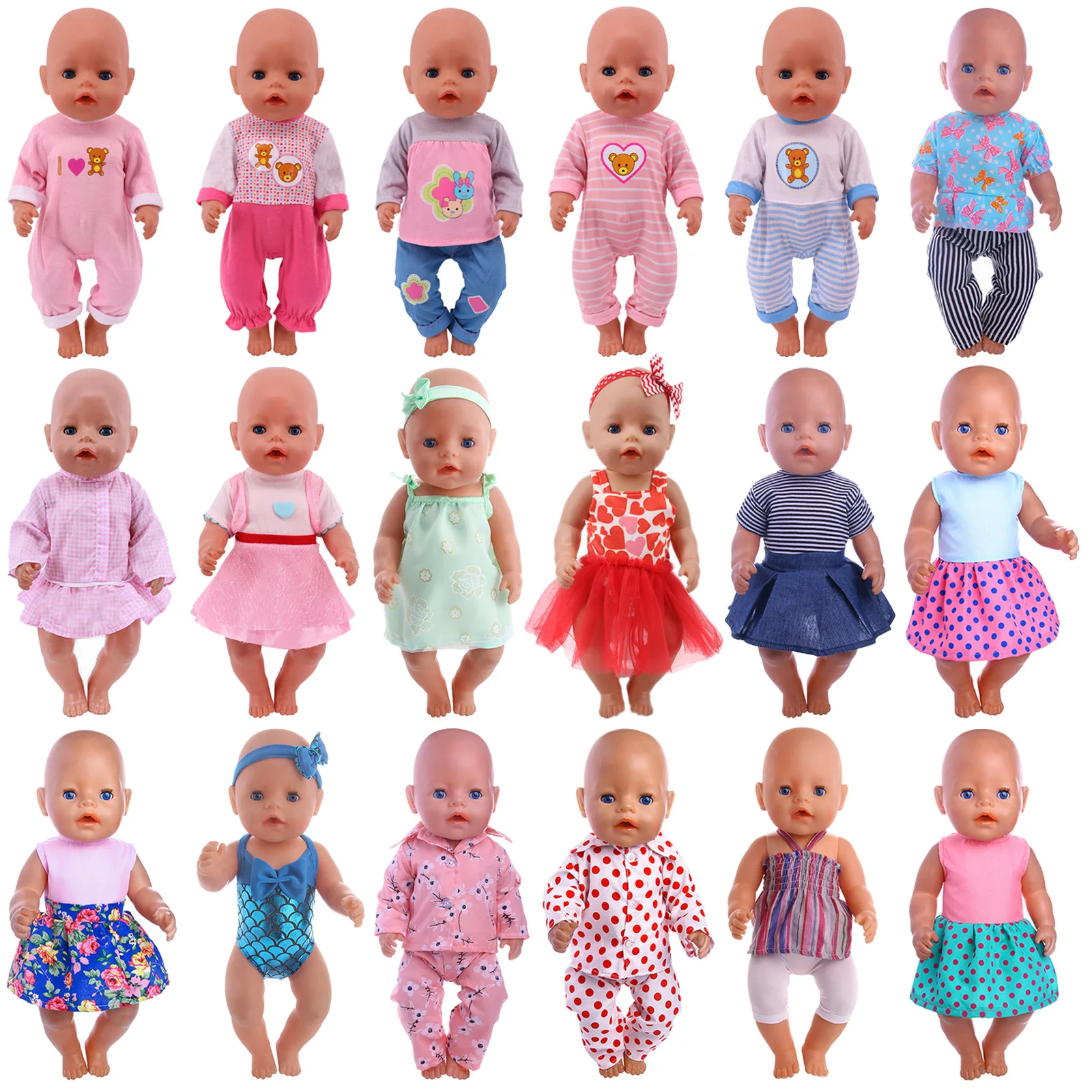 Doll Clothes Baby Dress Fit 18 Inch American of girl&43CM Reborn New Born Baby Doll For 43cm Baby Doll 17 Inch Reborn Baby Doll