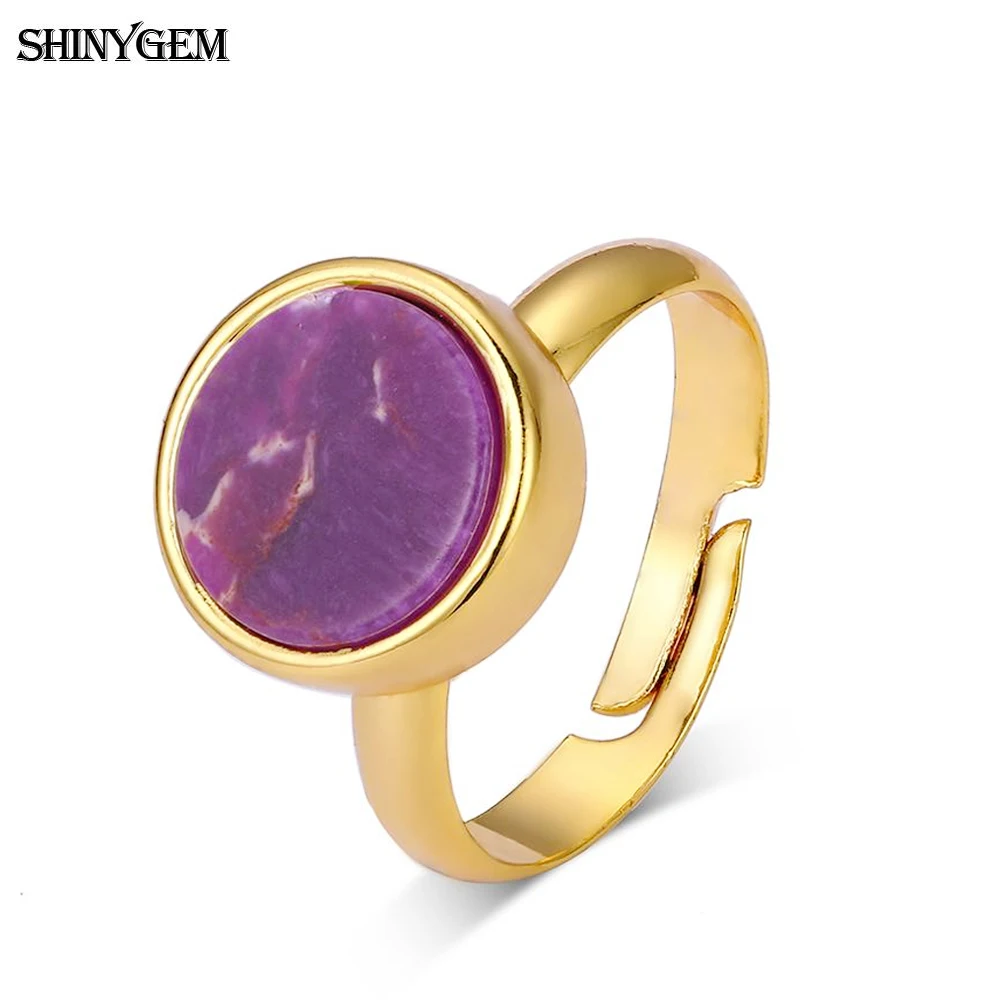 ShinyGem Natural Cabochon Gem Stone Rings Adjustable Vintage Gold Plating Sea Sediment Jaspers Rings For Women Gift