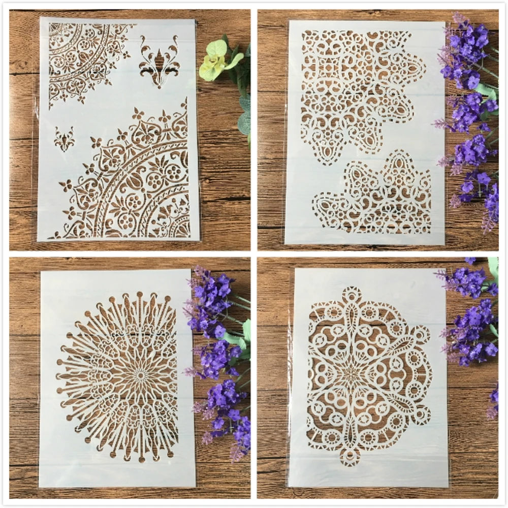 

4 шт./лот A4 Круглые Цветочные трафареты для самостоятельного нанесения слоев рисования скрапбукинга раскрашивания тиснения альбома декоративные карты шаблон