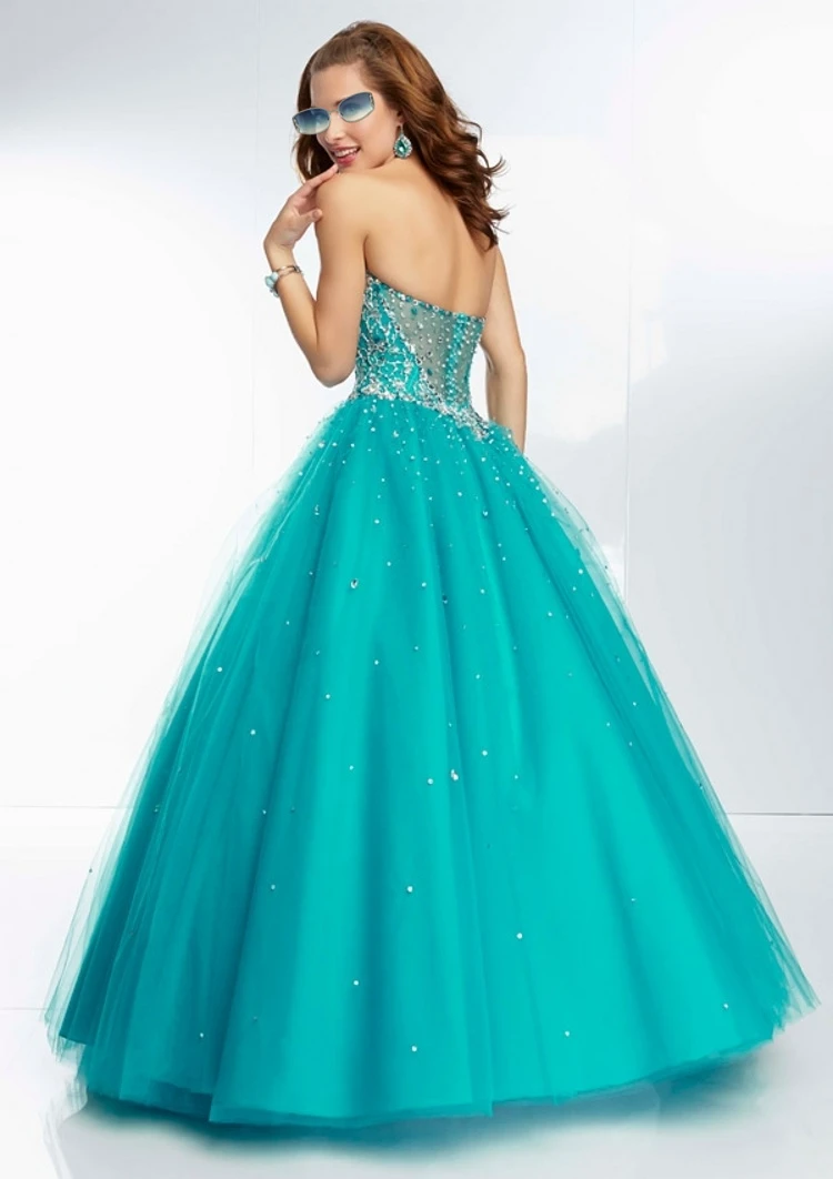 Türkis Ballkleid Quinceanera Kleider Kristall Perlen Süße 16 Kleid Party Tragen Formale Prom Kleider Schatz Tüll