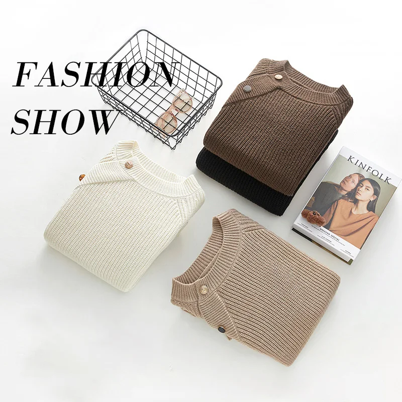 SuyaDream Women Wool Sweaters 2021 Winter O Neck Plain Pullovers 2021 Fall Winter Loose Top White Khaki