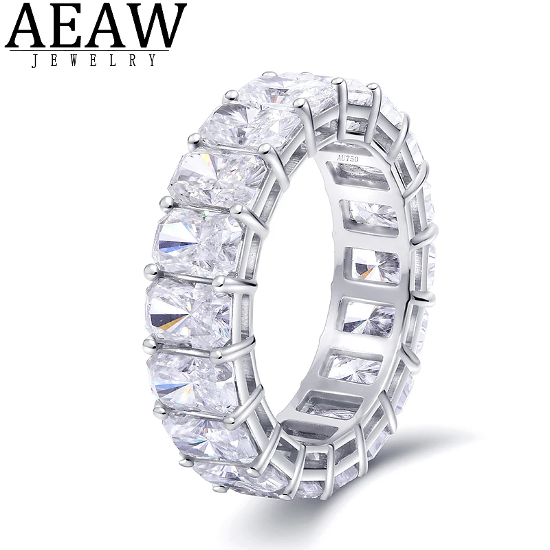 

6.9ctw AEAW Solid 14K White Gold DF 4x6mm 8ctw Radiant Cut Moissanite Engagement Ring Full Eternity Band For Women