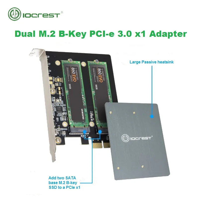 

Адаптер IOCREST Dual M.2 Ngff Sata Ssd B Key Pci-e 3,0 X1 с поддержкой радиатора 2230, 2242, 2260, 2280 и 22110