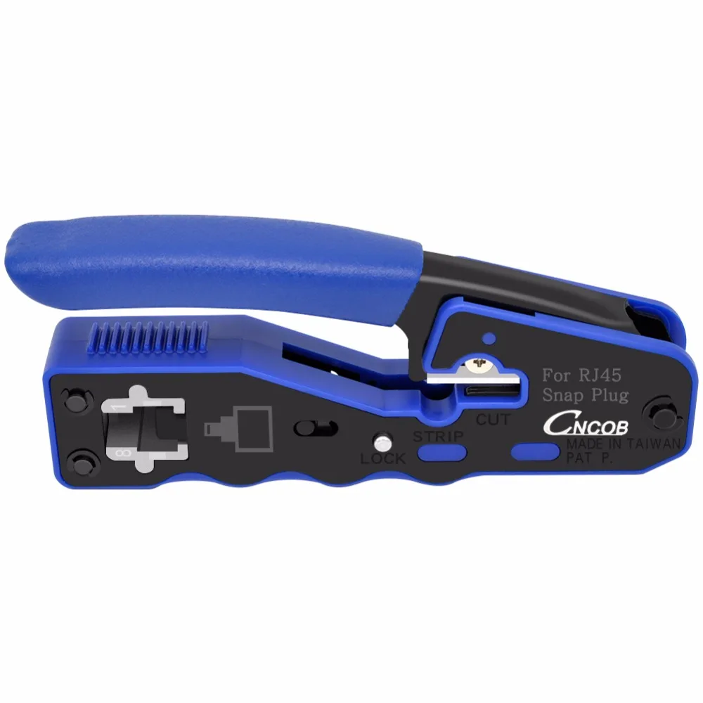 Pass Through RJ45 Crimper tool Kit for Cat5 Cat6 Cat6a Connectors Modular Plugs 8P8C Crimp Tool Blue