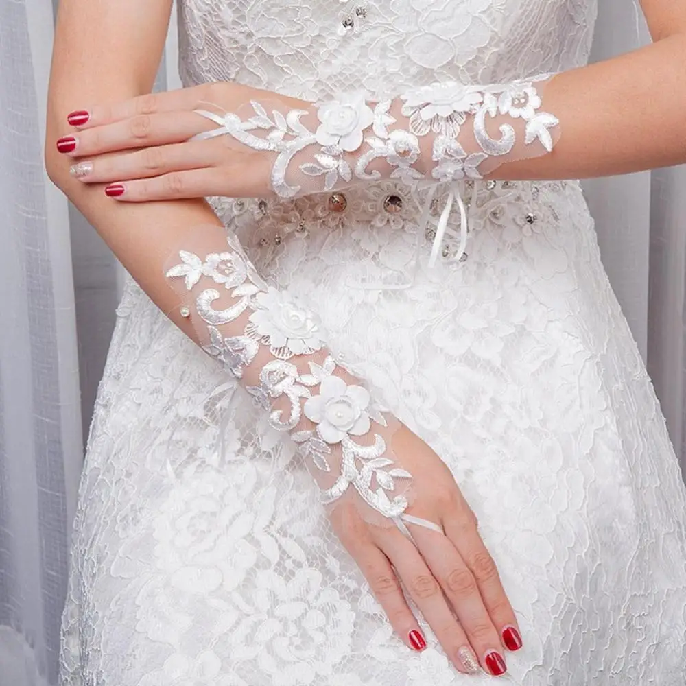 Guantes cortos de dedo completo para novia, accesorios de boda para boda, baile de graduación, guante de noche, moda 2019