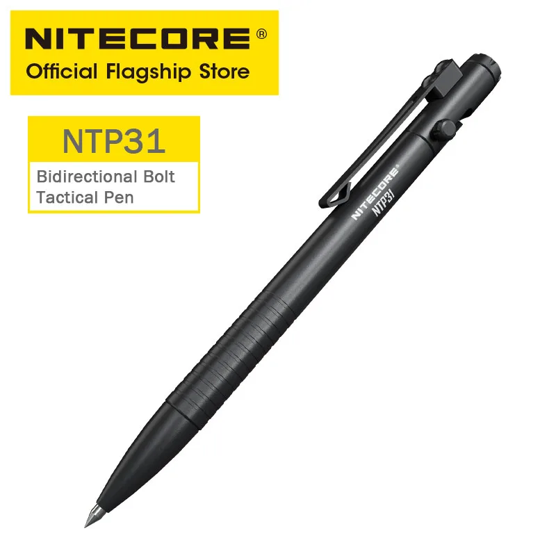 NITECORE ปากกายุทธวิธีสลักเกลียวแบบสองทิศทางสำหรับงาน NTP31 CNC ปากกาลูกลื่นป้องกันตนเอง + ตัวทุบกระจกปลายเรียวทำจากเหล็กทังสเตน