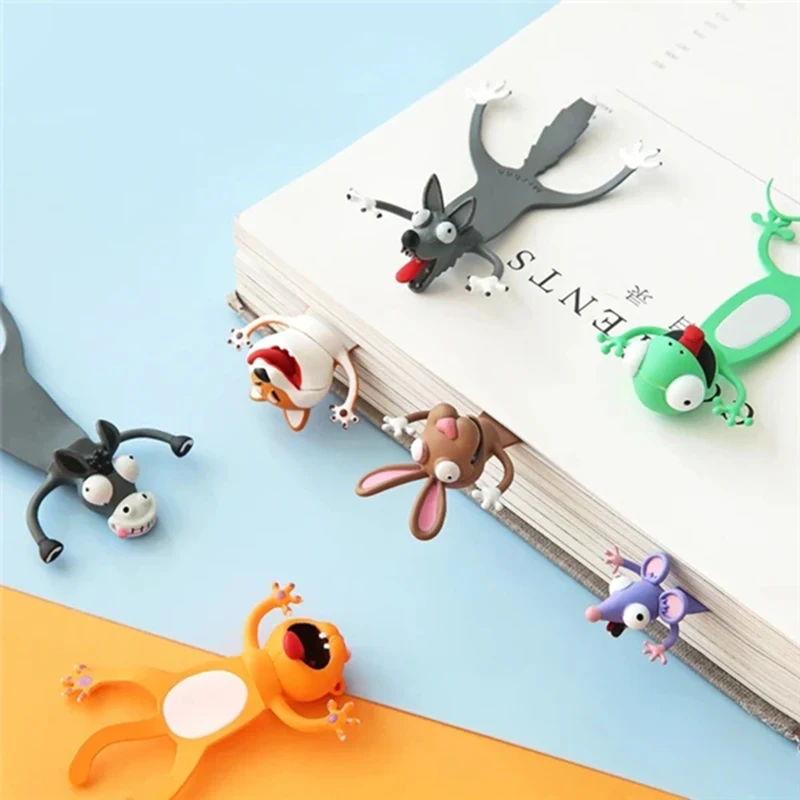 Marcapáginas Wacky para libros, marcapáginas de lectura en 3D con dibujos animados de animales bonitos, marcapáginas de papelería Kawaii Cat