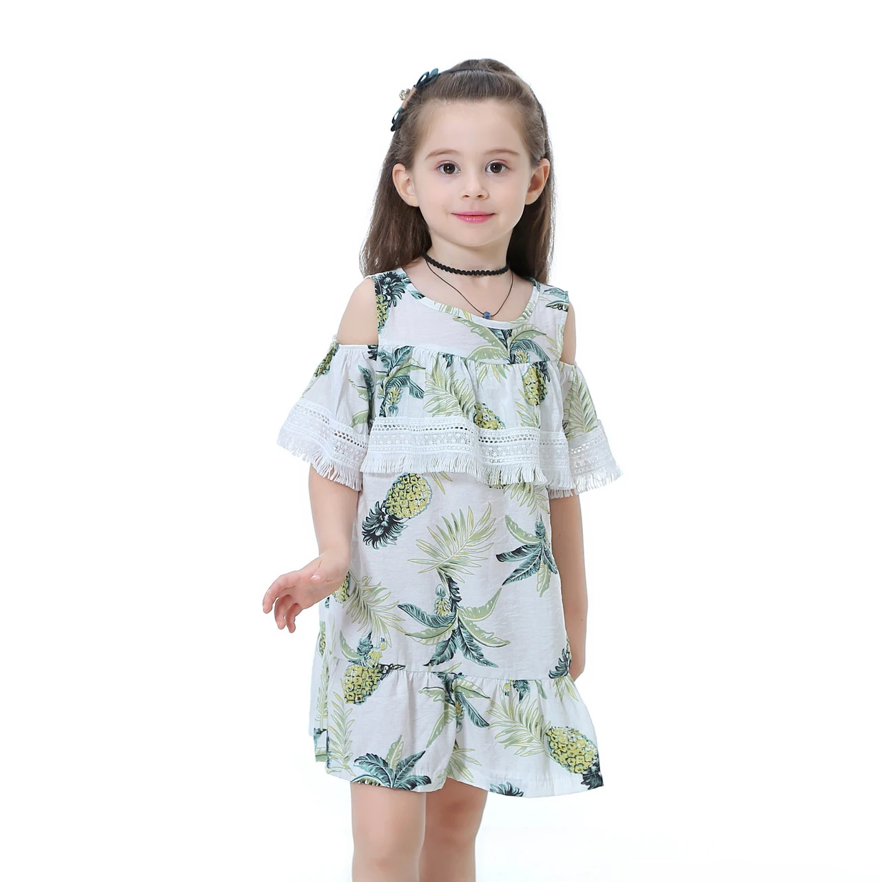 Summer New girls Cotton Fashion Off-The-Shoulder Lining To Put On Strapless Female Baby Trend Princess Dre Pineapple Pattern