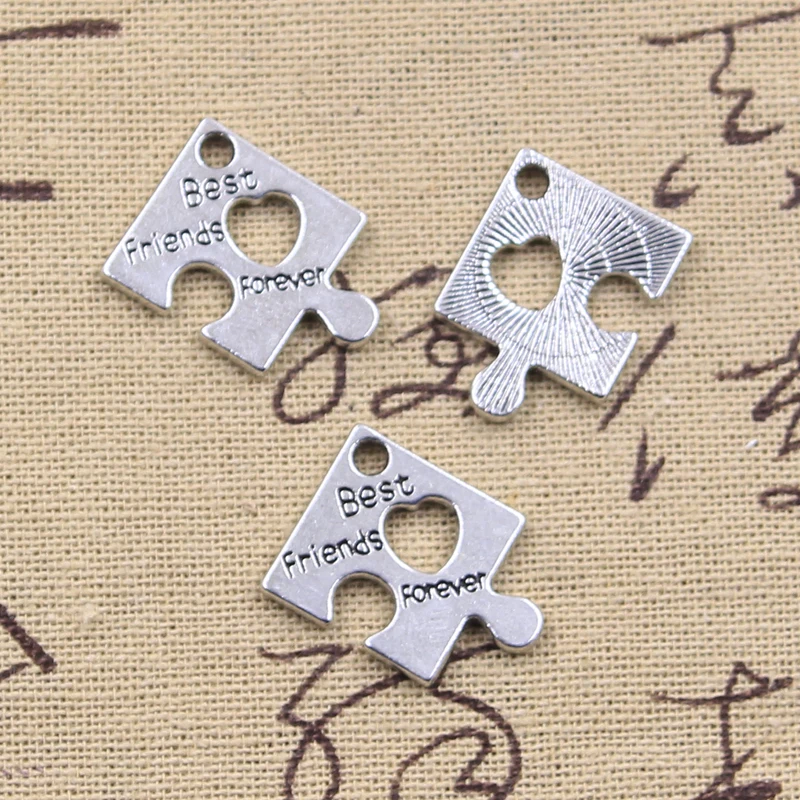 12pcs Charms Jigsaw Heart Best Friends Forever 22x22mm Antique Silver Color Pendants DIY Crafts Making Handmade Tibetan Jewelry