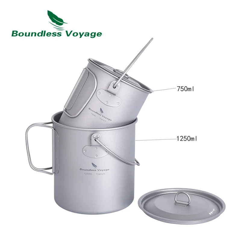 Boundless Voyage Camping Pot Titanium Mug with Lid 1250ml Outdoor Water Tea Coffee Cup Lightweight Protable Cookware Tableware