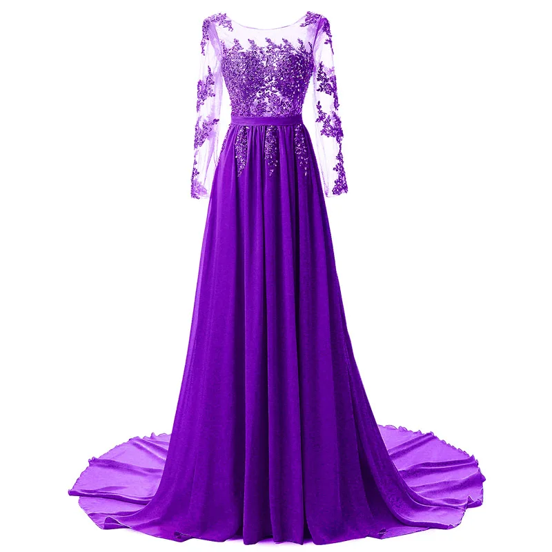 Robe de soirée grise manches longues Robe de soirée en dentelle Sexy Illusion Maxi Vestidos de Fiesta Robe de soirée élégante Abendkleid WS-2501