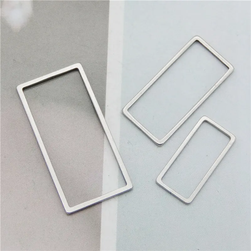 Julie Wang 12PCS Hollow Rectangle Charms Stainless Steel Geometric Pendants Bracelet Jewelry Making Accessory