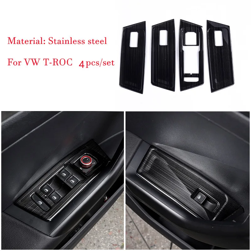 For Volkswagen VW T ROC T-Roc 2018-2020 Car Accessories Stainless steel Car Interior Door Armrest Panel Window Lift Button Cover