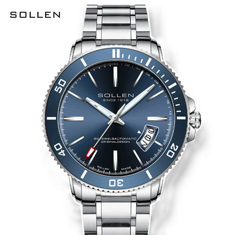 New Switzerland Luxury Brand SOLLEN Japan Import NH35A Automatic Mechanical Men\'s Watches Luminous Waterproof Steel Clock SL609