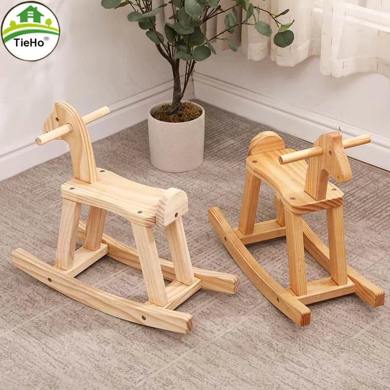 TieHo Solid wood Horse Children\'s Rocking Chair Stools Kids Stools For 1-7 Years Old Kids Children Furniture