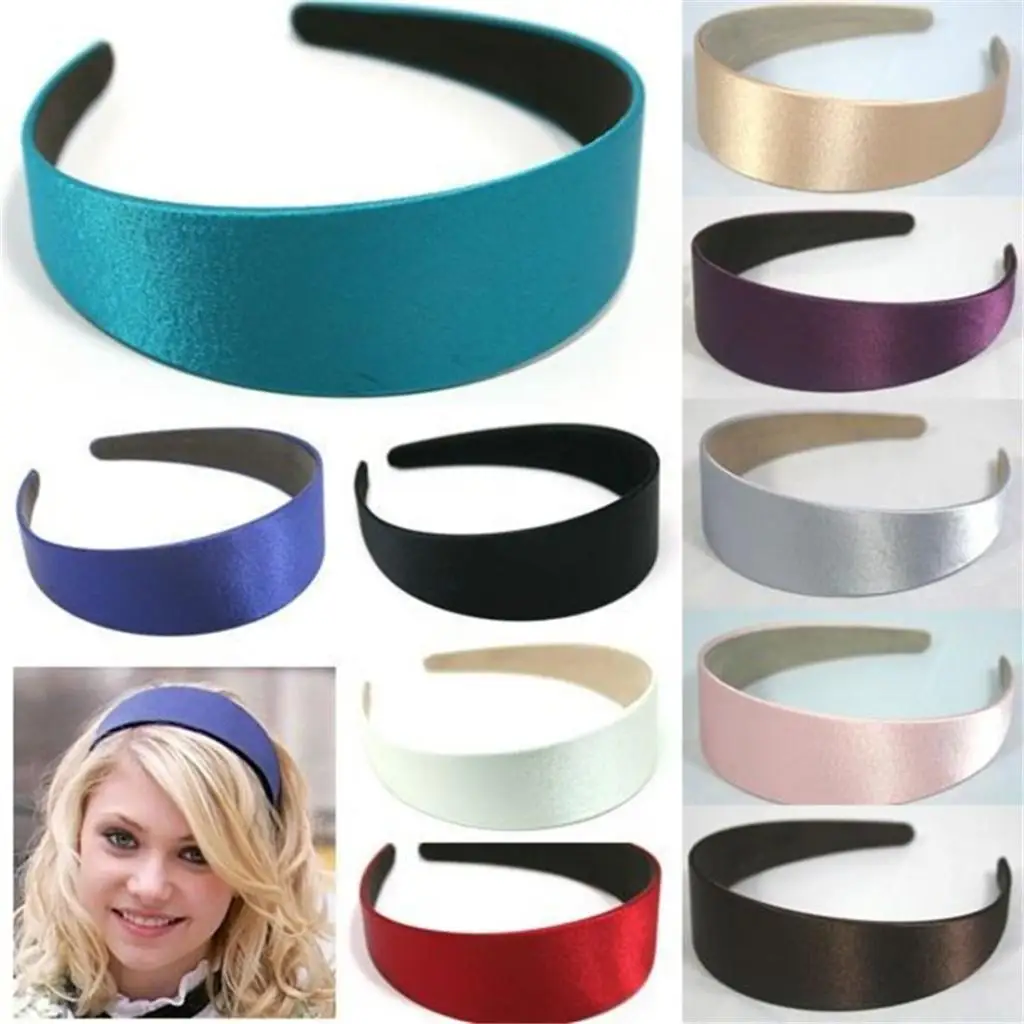 Lady Solid Satin Hair Band Plain Women Headband Hair Hoop 3cm Width Headbands 1.1 Inch Wide Hairbands Ribbon Hair Accessories