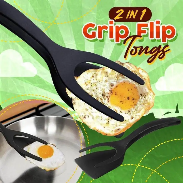 2 In 1 Grip Flip Tongs Egg Spatula Tongs Clamp Pancake Fried Egg French Toast Omelet Overturned Turner Kitchen Accessories