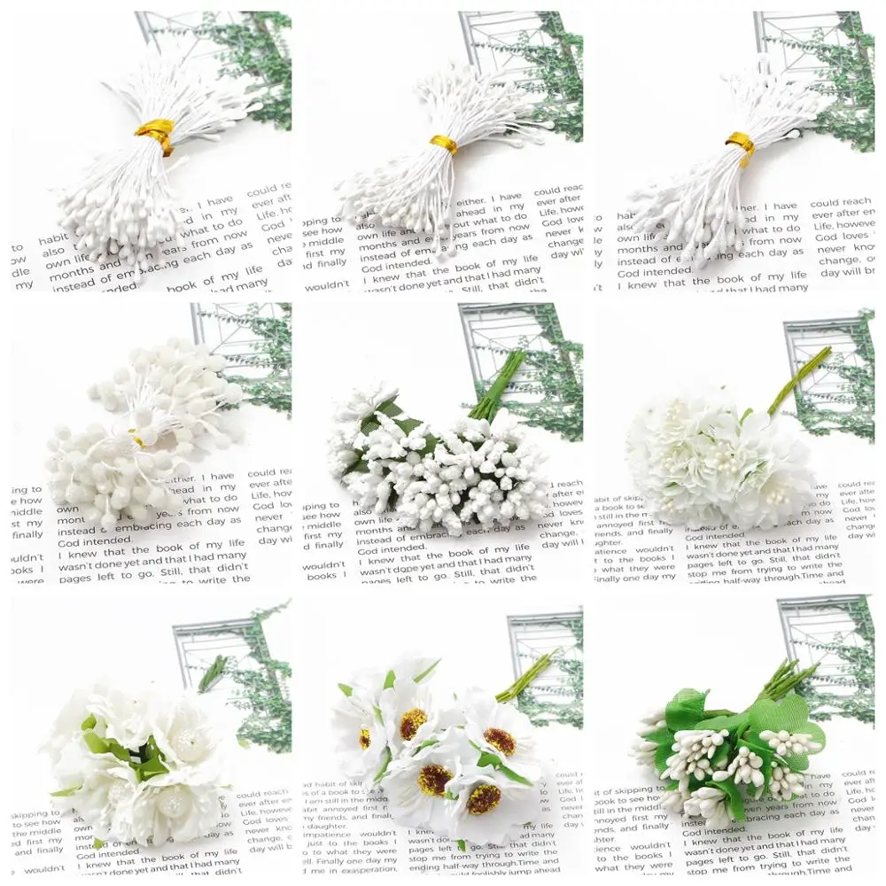 6/10/12/50/60/70/90/144pcs Beautiful White Flower Cherry Stamen Berries Bundle DIY Christmas Wedding Gift Box Wreaths Decor