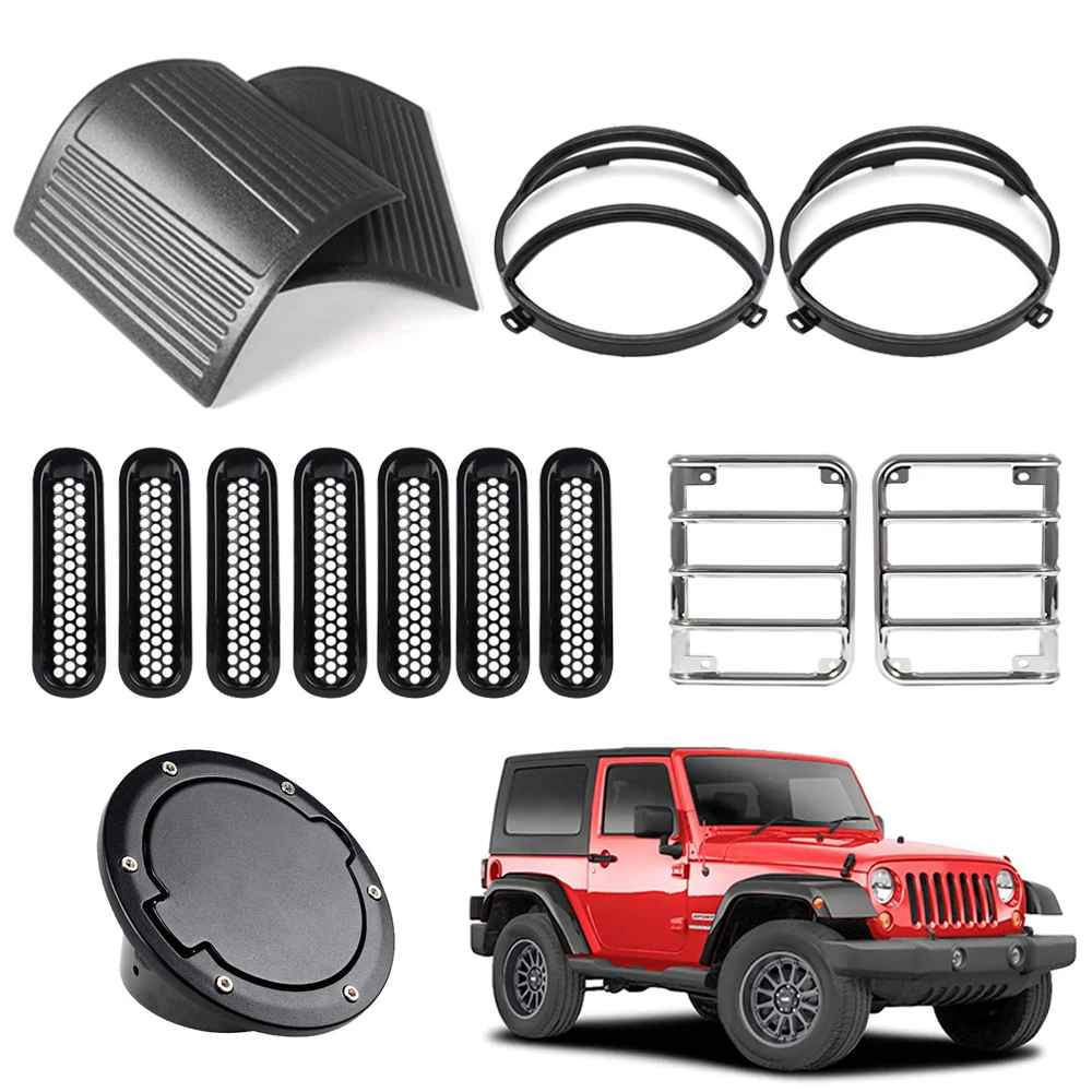 

Gas Tank Cap Guard Protector Car Side Door Rearview Mirror FM Antenna For Jeep Wrangler JK JL Car Body Kit OFF ROAD Accessories