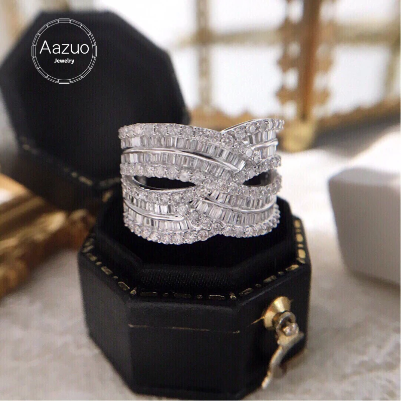 

Aazuo 18K Solid White Gold Real Diamonds 1.45ct H SI Luxury Ladder Cross Ring Gift For Woman High Class Banquet Engagement Party