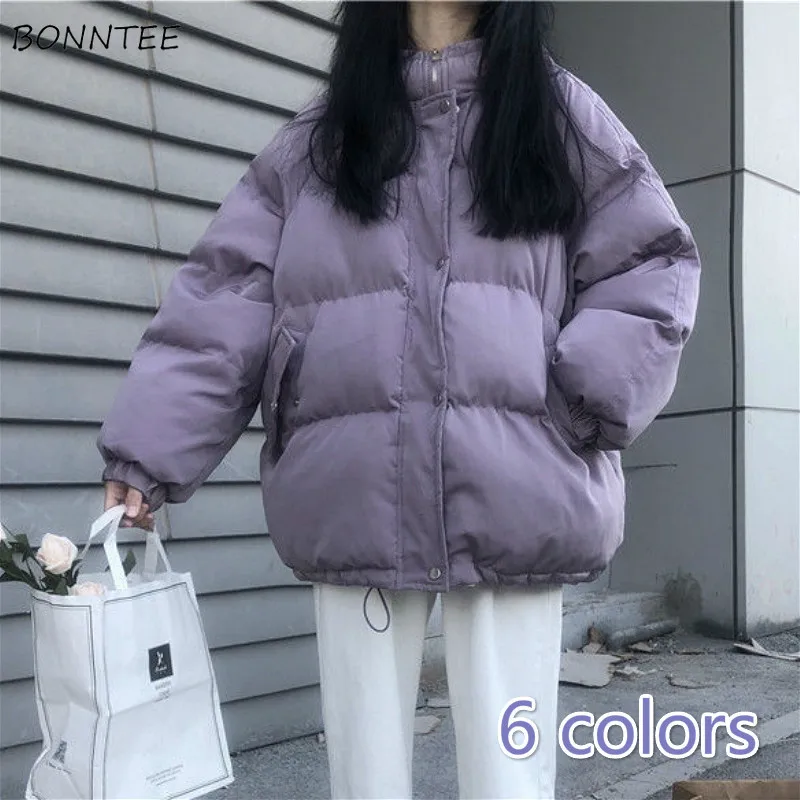 

Short Style Parkas Women College Thicker Winter Soft Korean Trendy All-match Basic Womens Parka Pure Hooded Casual Femme Outwear