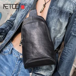 AETOO Leather chest bag, men's stiletto bag, head leather chest bag, one-shoulder leather calf bag vintage