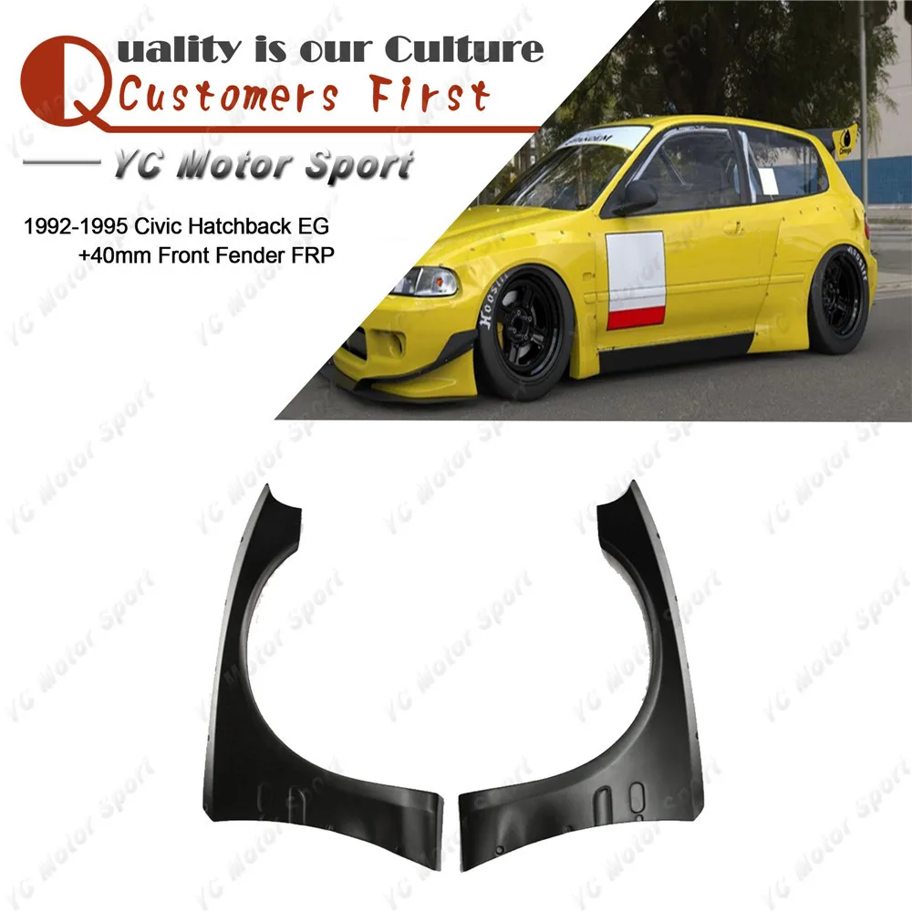 Car Accessories FRP Fiber Glass PDM Style +40mm Front Fender Fit For 1992-1995 Civic Hatchback EG Front Over Fender Flare Cover