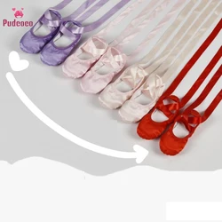 Pudcoco Children Ballet Shoes 2020 Kids Bandage  Pink Purple Apricot &Red Canvas Ballet Dance Shoes Split Suede Sole