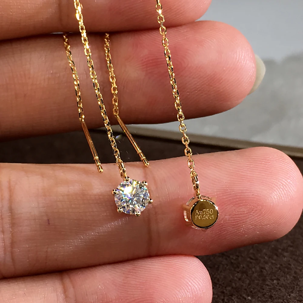 

Custom Solid 10K Yellow Gold 1 Carat Drop Earrings Line Women Wedding Anniversary Engagement Round Tassel Moissanite Diamond