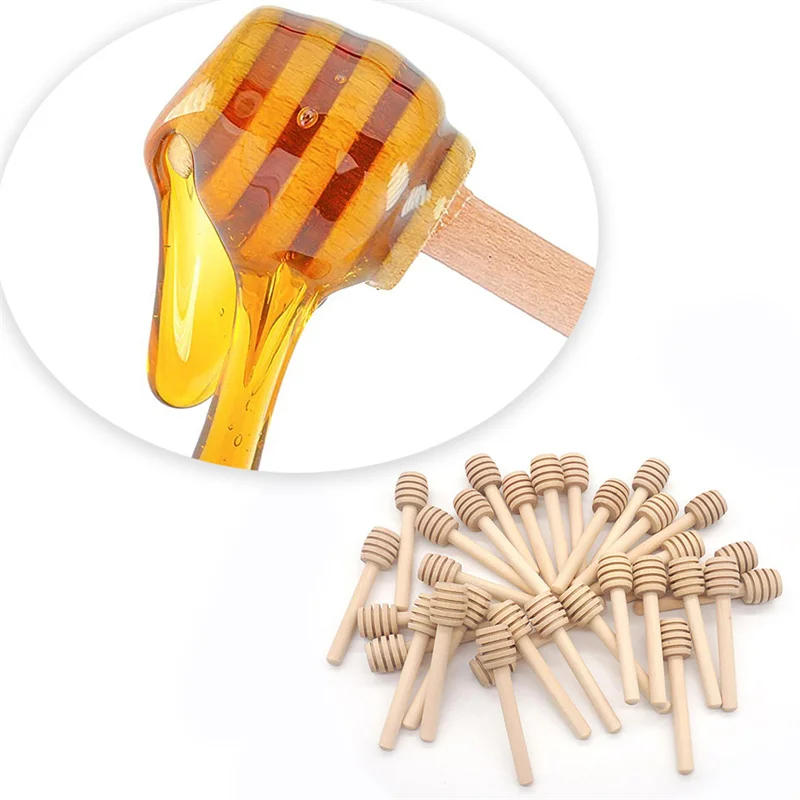 10/50/100pcs Mini Wood Honey Dipper Sticks Wrapped Honey Jar Dispense Drizzle Wooden Stirrers Honey Kitchen Stirring Tools 70%