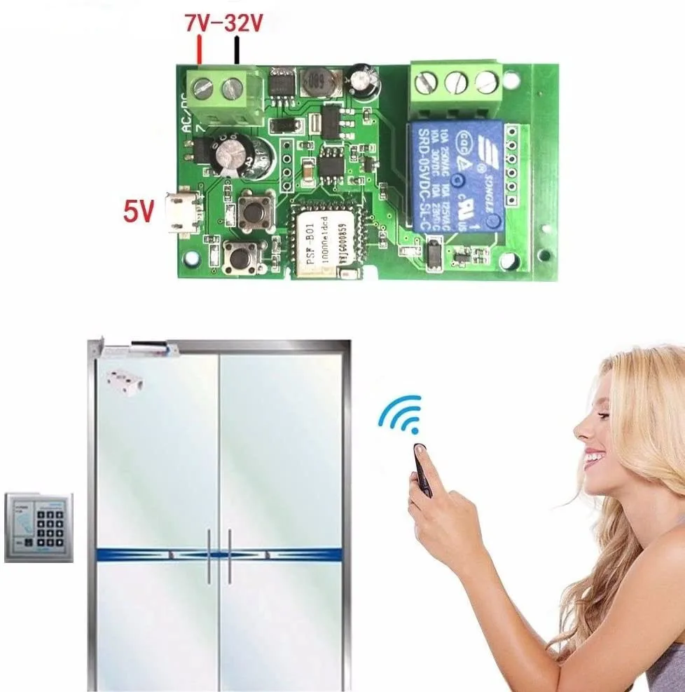 Ewelink WiFi Wireless Smart Switch Relay Inching Module for 5V/12V/24V,Be Applied to Access Control, Turn on PC, Garage Door