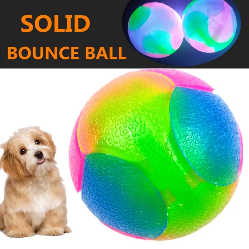 Glowing Ball Dog Toy LED Dog Balls Flashing Elastic Ball Molar Ball Pet Color Light Ball Interactive Toys For Puppy Cats Dog