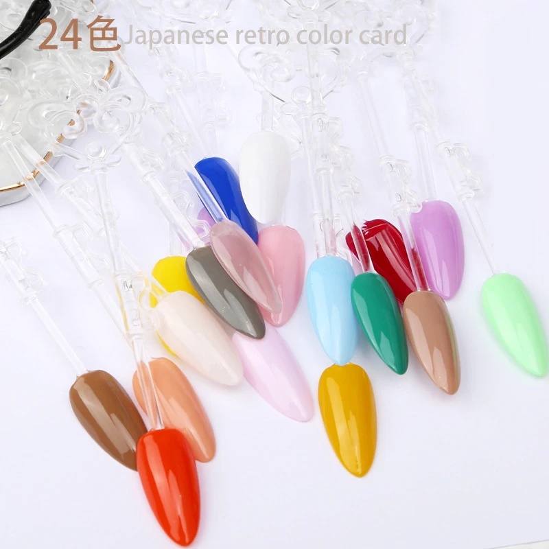 24Pcs Nail Art Color Card Fan Display Shaped Stylish Retro Gel Polish UV Chart Board Practice Manicure Tool