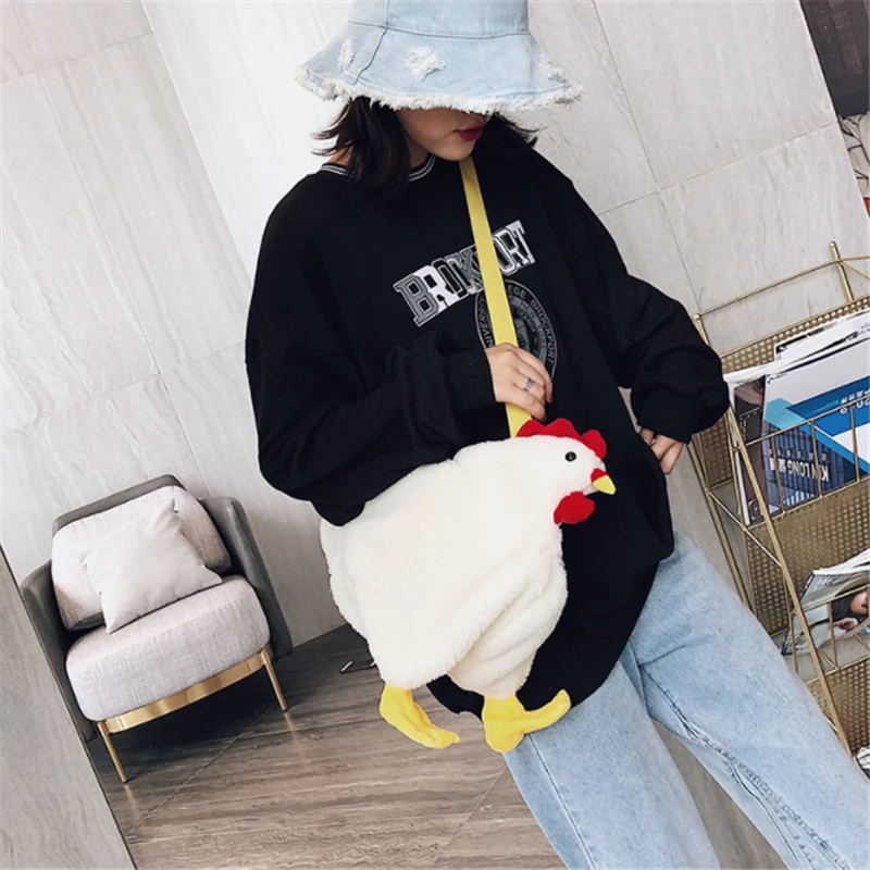 2020 Fashion Trend Women Plush Crossbody Purse Cute Cartoon Chicken Shoulder Bag Party Work Travel Satchel Stylish Handbags