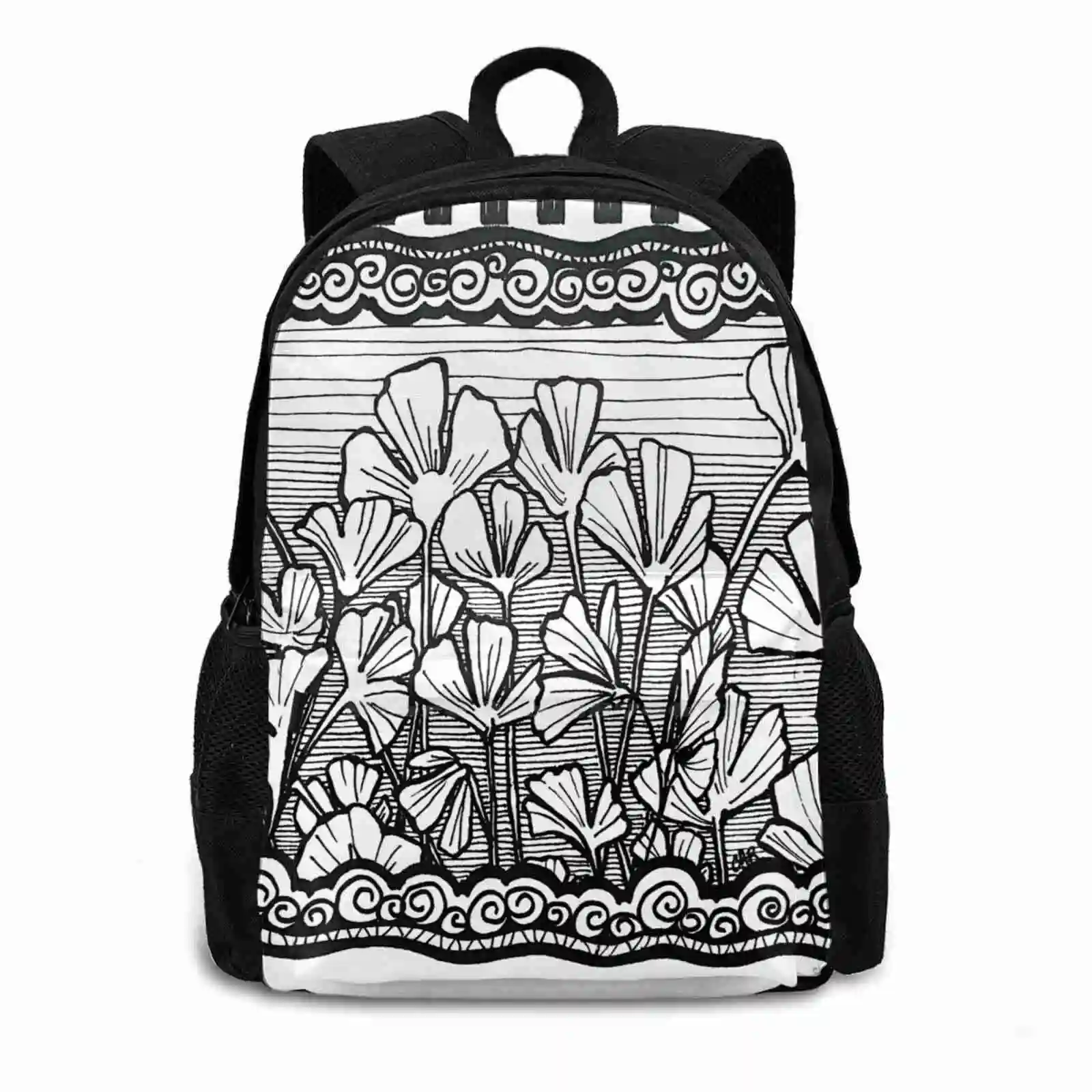 Ginko Garden New Arrivals Unisex Bags Casual Bag Backpack Charlene Ginko Leaves Black And White Wallets Laptop Tablet Skins