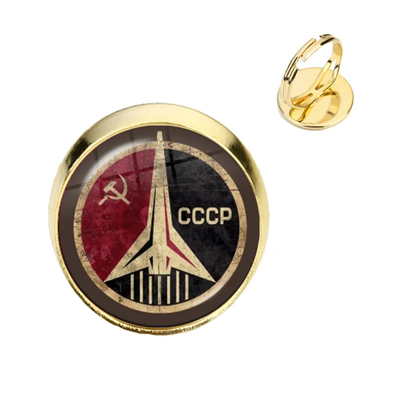 Soviet USSR Stalin Lenin Adjustable Rings Classic Red Star Hammer Sickle Communism Emblem CCCP Glass Cabochon Jewelry Gift