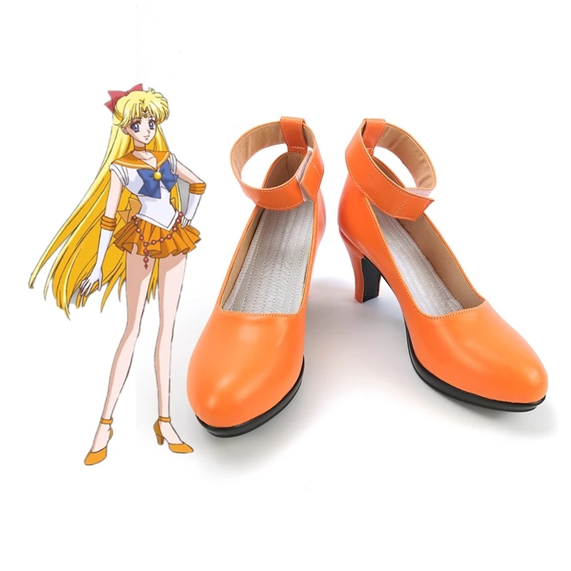 Nowe Anime Cosplay buty Sailor Venus Cosplay buty PU skórzane szpilki dziewczyny impreza z okazji Halloween buty rozmiar 35-43