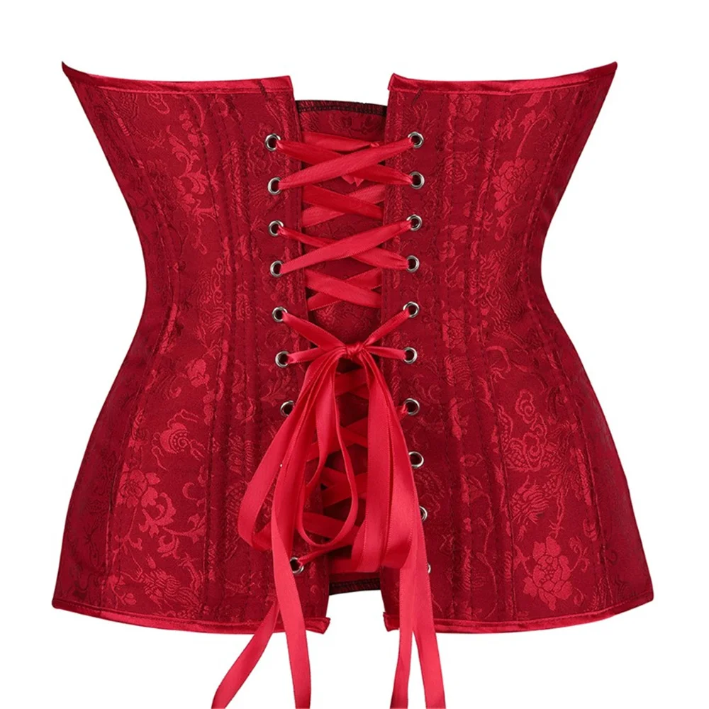 Jacquard Corset Top Burgundy Lace Up Korset Sexy Basques Shaper Bustier Vintage Renaissance Bustiers Women Plus Size Lingerie